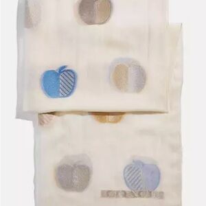 Coach Cream Scarf with Blue and Brown Accents